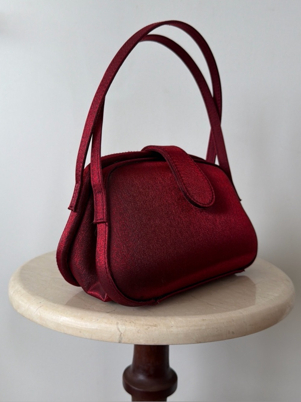 Vintage Ruby Red Metallic Structured Mini Bag